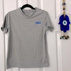 Polo Ralph Lauren Performance V Neck Shirt Size 6 Gray with Blue Logo 🤍💙